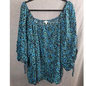 Terra & Sky Off the SHoulder Top Plus Size 4X 28‎ 30 W Black Floral Shirt Blouse